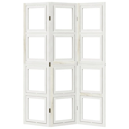 Room Divider 3 Panels White Solid Wood Paulownia