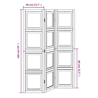 Room Divider 3 Panels White Solid Wood Paulownia