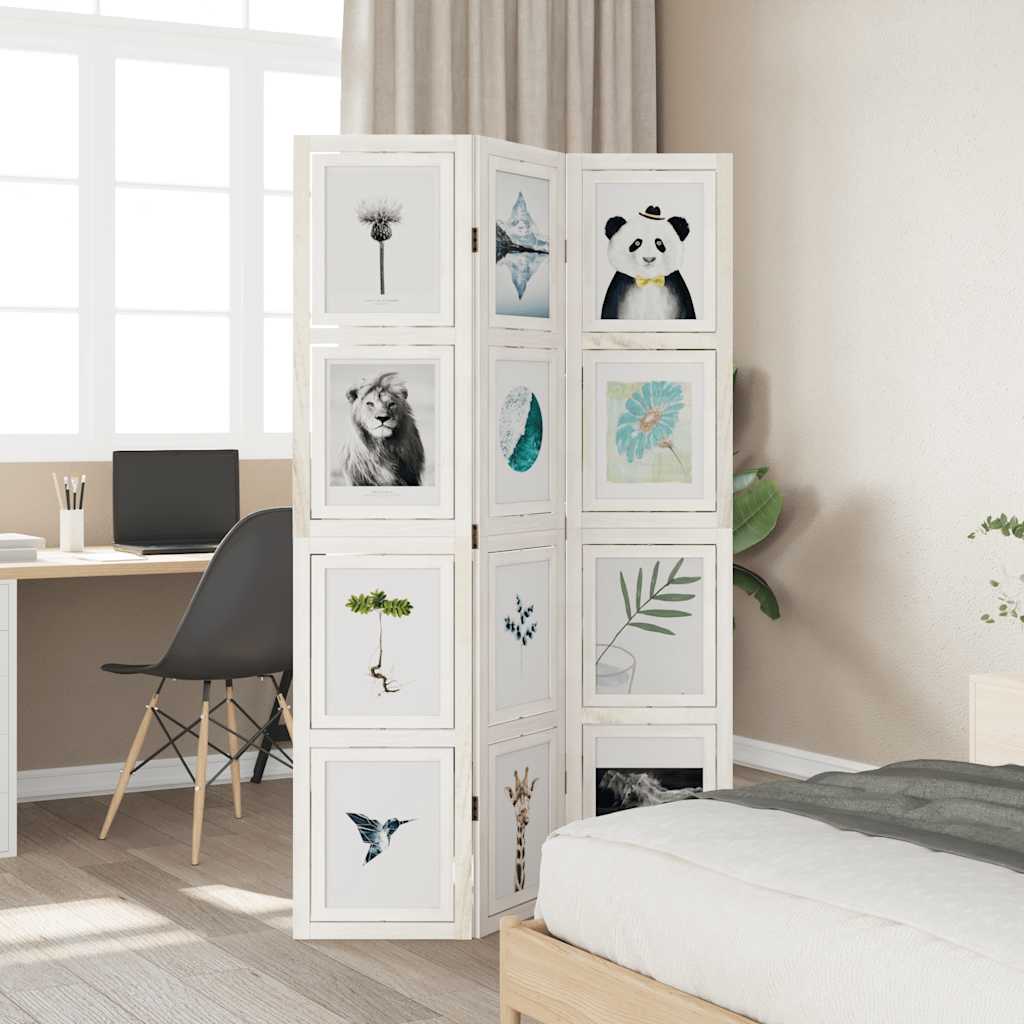Room Divider 3 Panels White Solid Wood Paulownia