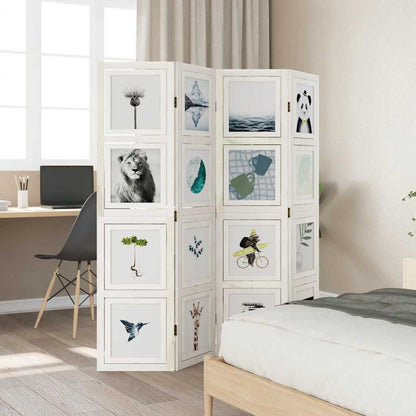 Room Divider 4 Panels White Solid Wood Paulownia