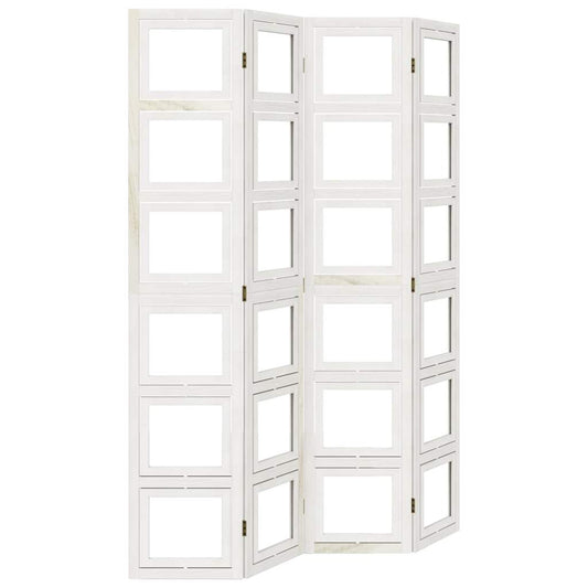 Room Divider 4 Panels White Solid Wood Paulownia