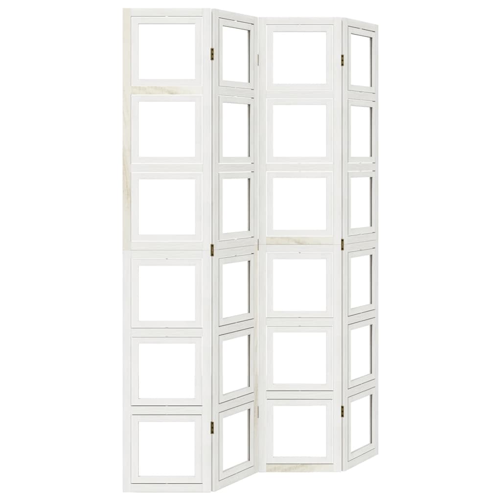 Room Divider 4 Panels White Solid Wood Paulownia