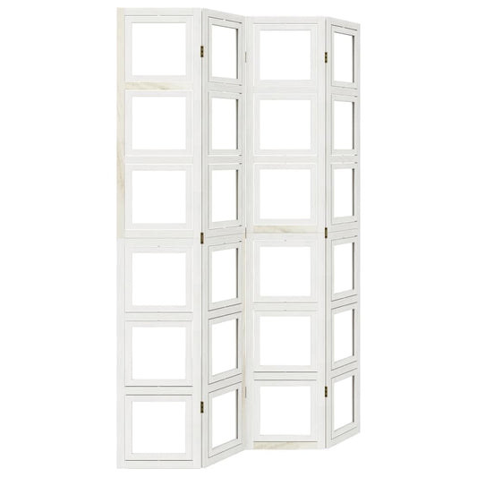 Room Divider 4 Panels White Solid Wood Paulownia