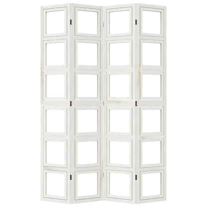 Room Divider 4 Panels White Solid Wood Paulownia