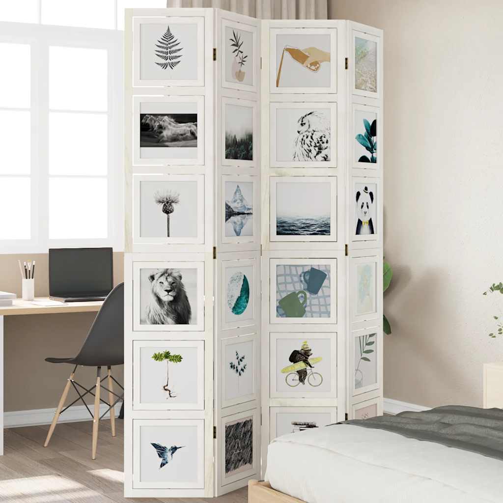 Room Divider 4 Panels White Solid Wood Paulownia