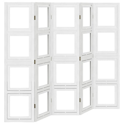 Room Divider 5 Panels White Solid Wood Paulownia