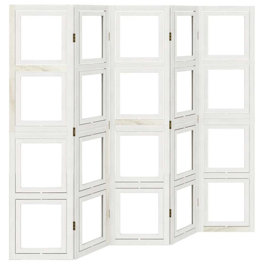 Room Divider 5 Panels White Solid Wood Paulownia