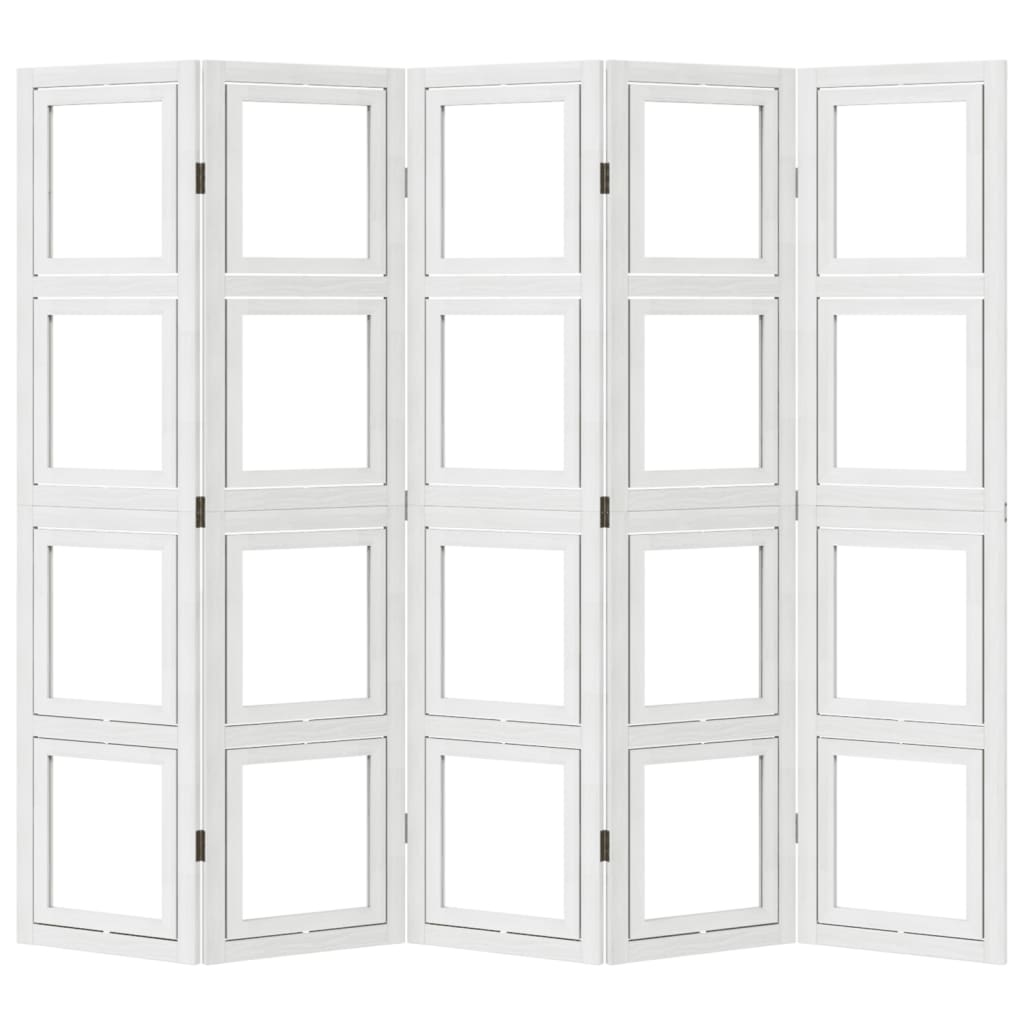 Room Divider 5 Panels White Solid Wood Paulownia