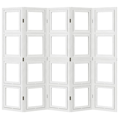 Room Divider 5 Panels White Solid Wood Paulownia