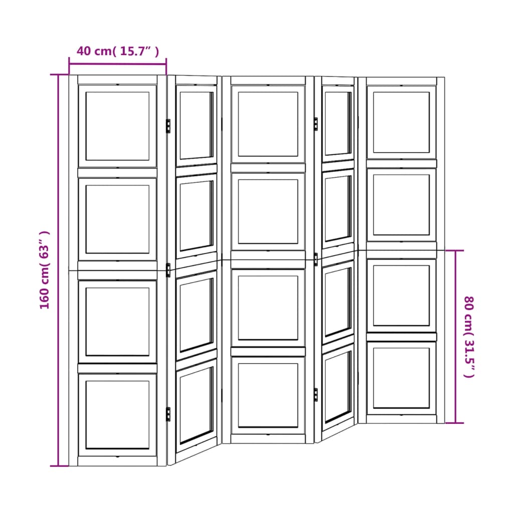 Room Divider 5 Panels White Solid Wood Paulownia