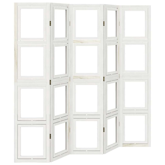 Room Divider 5 Panels White Solid Wood Paulownia