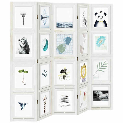 Room Divider 5 Panels White Solid Wood Paulownia