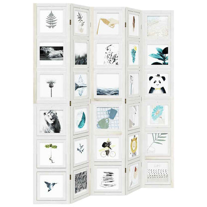 Room Divider 5 Panels White Solid Wood Paulownia
