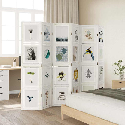 Room Divider 6 Panels White Solid Wood Paulownia