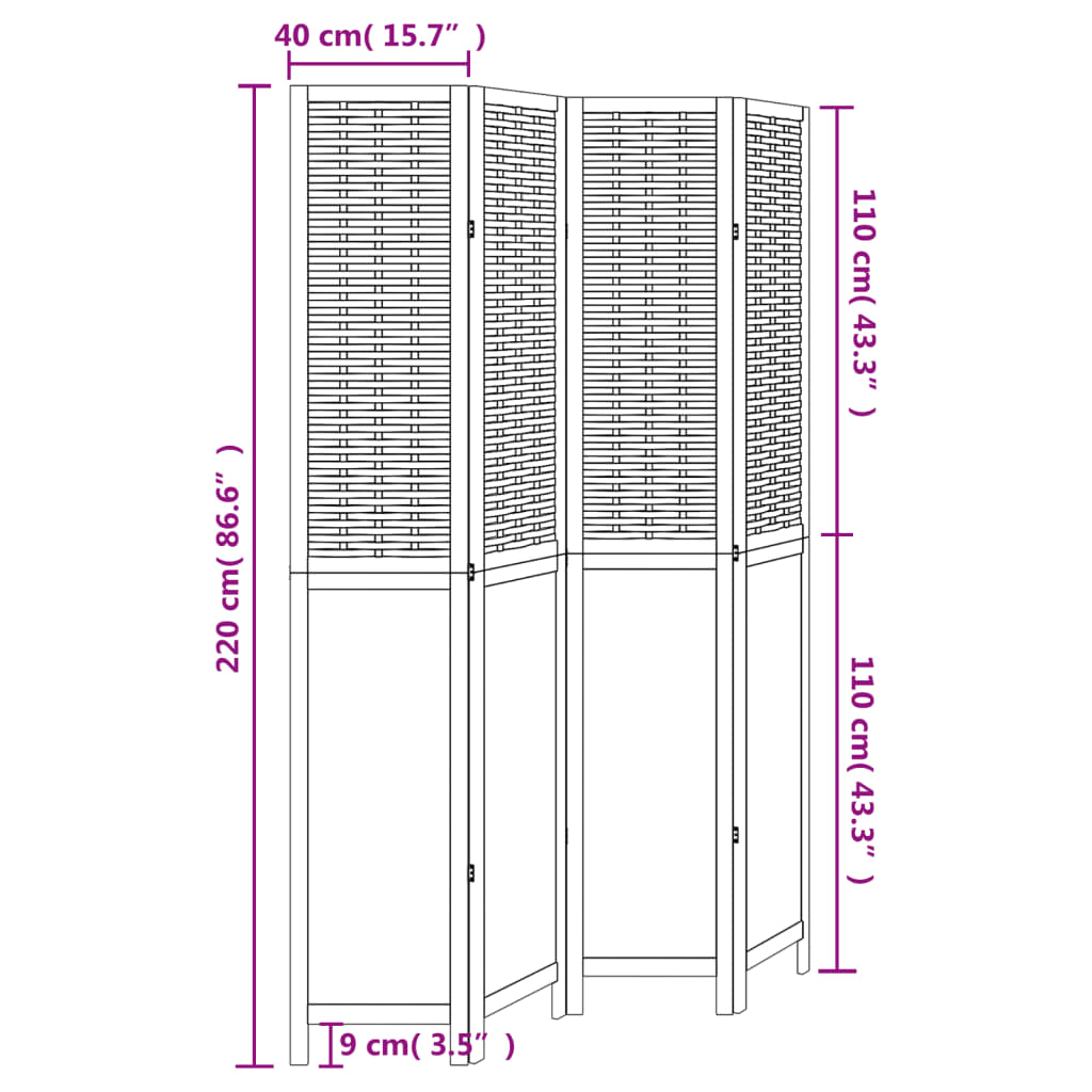 Room Divider 4 Panels Dark Brown Solid Wood Paulownia