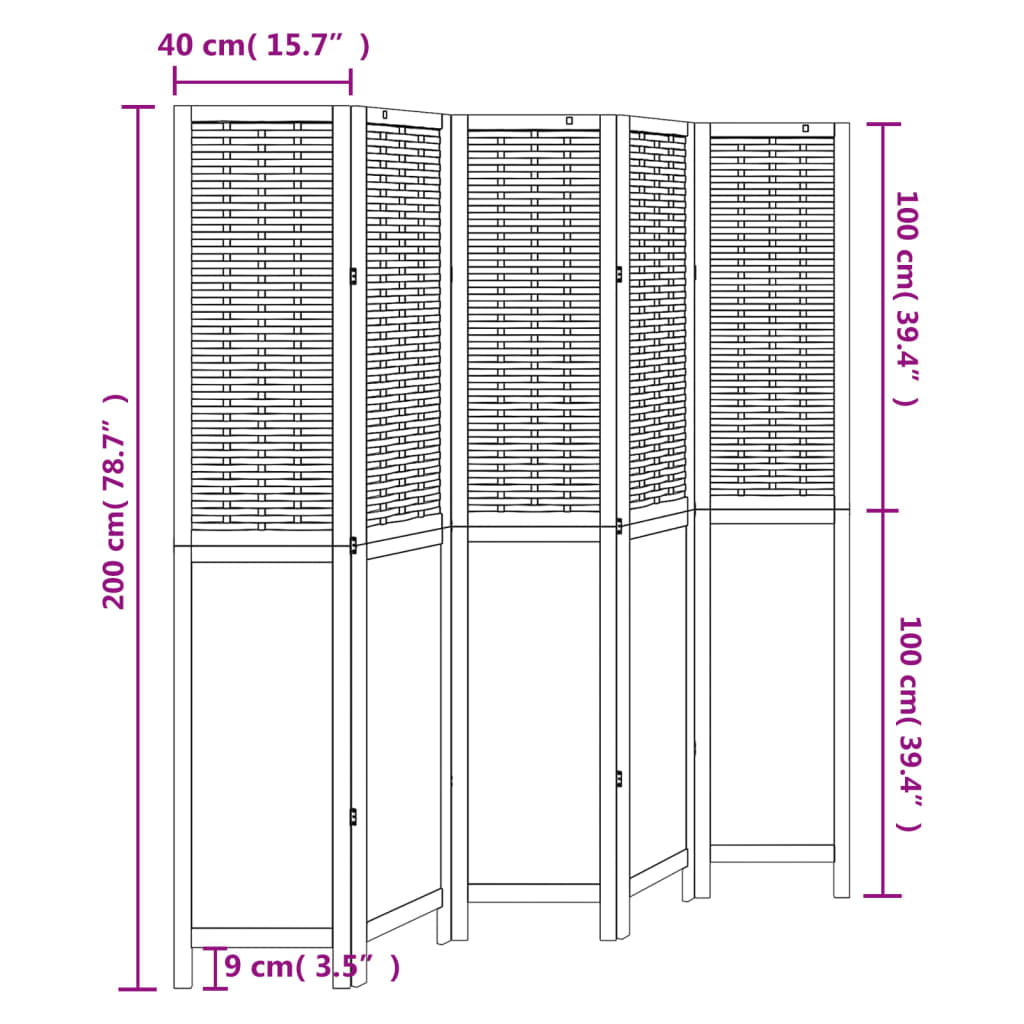 Room Divider 5 Panels Dark Brown Solid Wood Paulownia