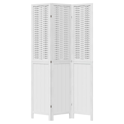 Room Divider 3 Panels White Solid Wood Paulownia