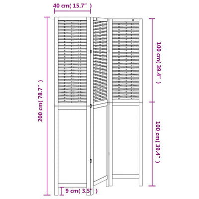 Room Divider 3 Panels White Solid Wood Paulownia