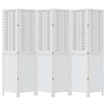 Room Divider 6 Panels White Solid Wood Paulownia