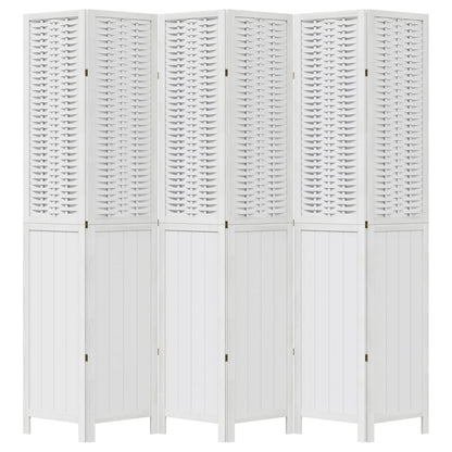 Room Divider 6 Panels White Solid Wood Paulownia