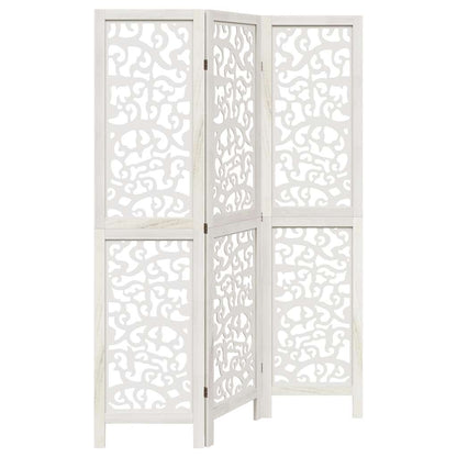 Room Divider 3 Panels White Solid Wood Paulownia