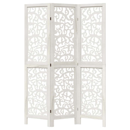 Room Divider 3 Panels White Solid Wood Paulownia