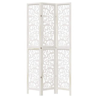 Room Divider 3 Panels White Solid Wood Paulownia