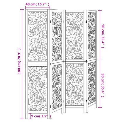 Room Divider 4 Panels White Solid Wood Paulownia