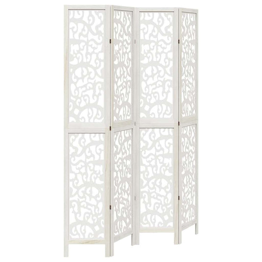 Room Divider 4 Panels White Solid Wood Paulownia