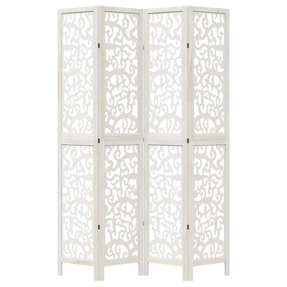 Room Divider 4 Panels White Solid Wood Paulownia