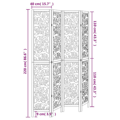 Room Divider 4 Panels White Solid Wood Paulownia
