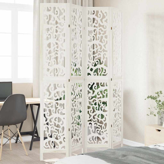 Room Divider 4 Panels White Solid Wood Paulownia