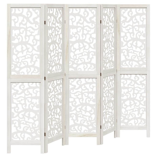 Room Divider 5 Panels White Solid Wood Paulownia