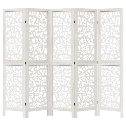 Room Divider 5 Panels White Solid Wood Paulownia