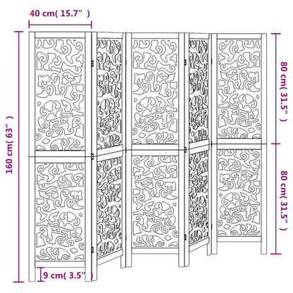 Room Divider 5 Panels White Solid Wood Paulownia