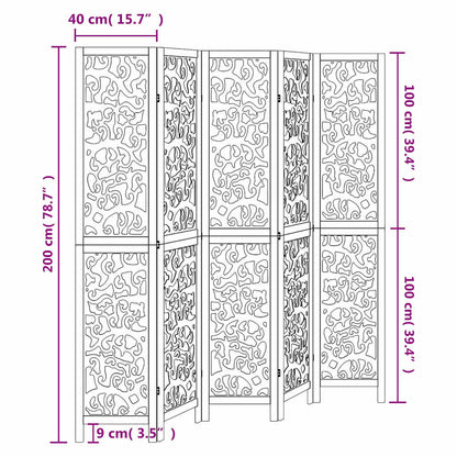 Room Divider 5 Panels White Solid Wood Paulownia