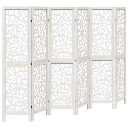 Room Divider 6 Panels White Solid Wood Paulownia