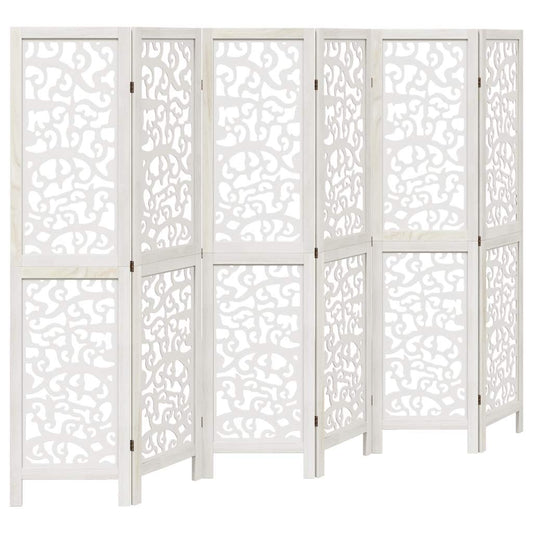 Room Divider 6 Panels White Solid Wood Paulownia