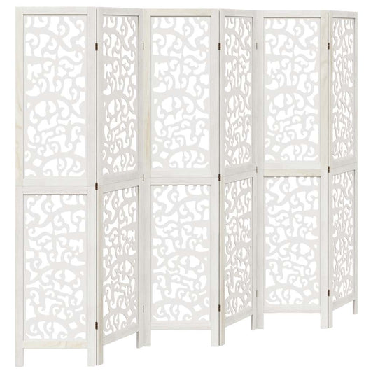 Room Divider 6 Panels White Solid Wood Paulownia