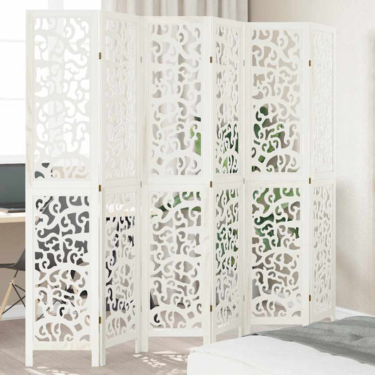Room Divider 6 Panels White Solid Wood Paulownia