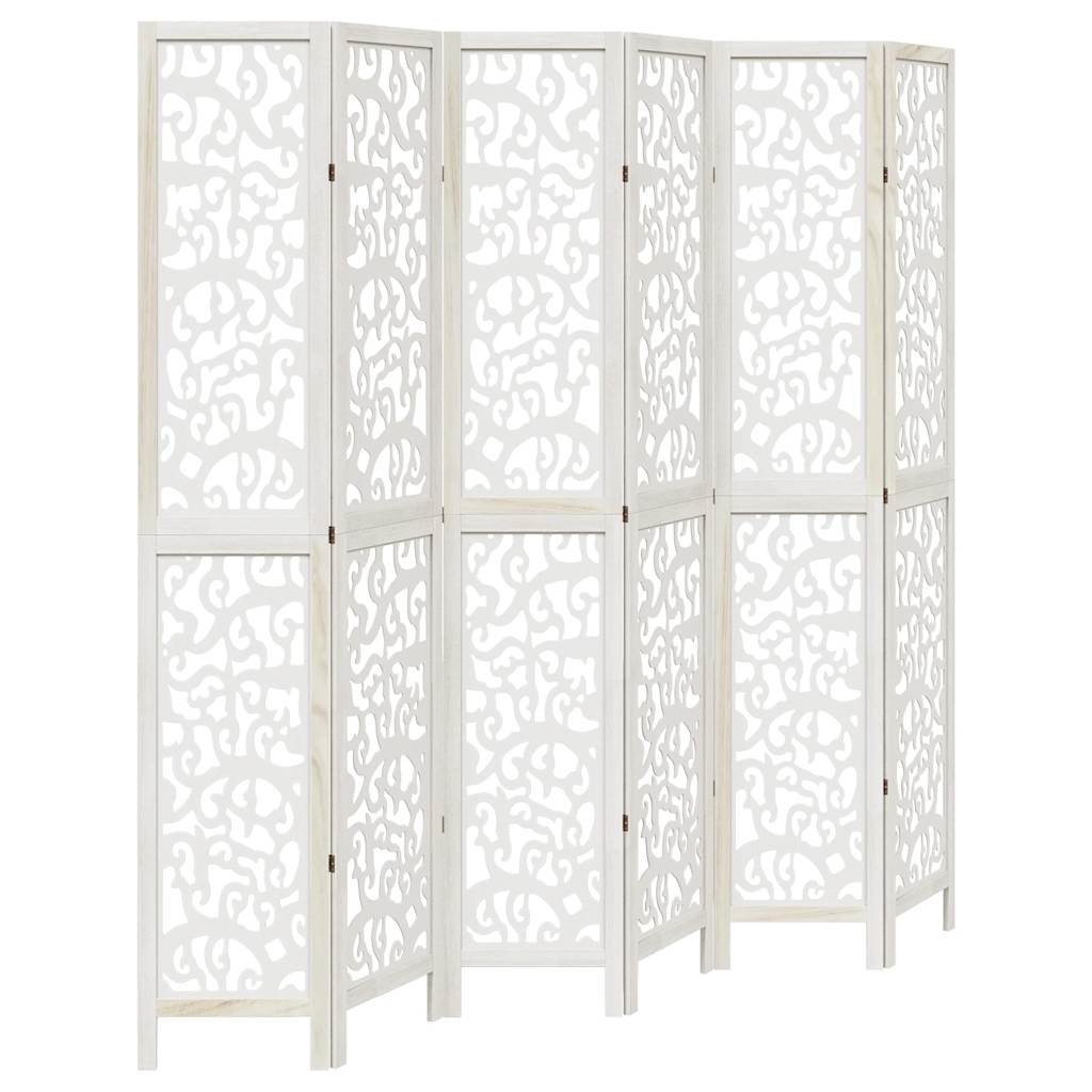 Room Divider 6 Panels White Solid Wood Paulownia