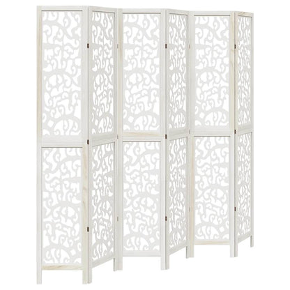 Room Divider 6 Panels White Solid Wood Paulownia