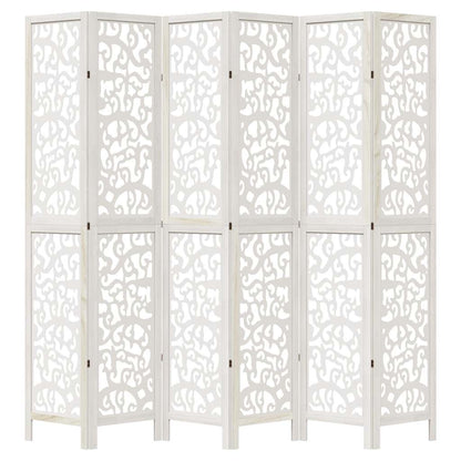 Room Divider 6 Panels White Solid Wood Paulownia