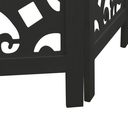 Room Divider 3 Panels Black Solid Wood Paulownia
