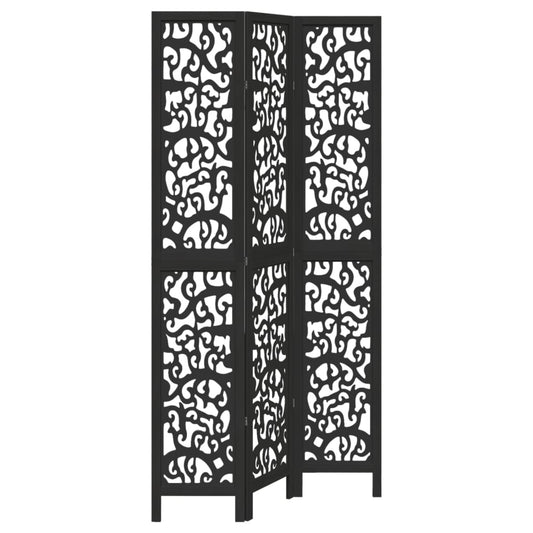 Room Divider 3 Panels Black Solid Wood Paulownia