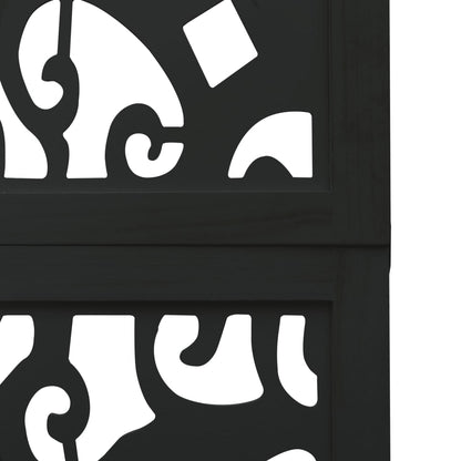 Room Divider 3 Panels Black Solid Wood Paulownia