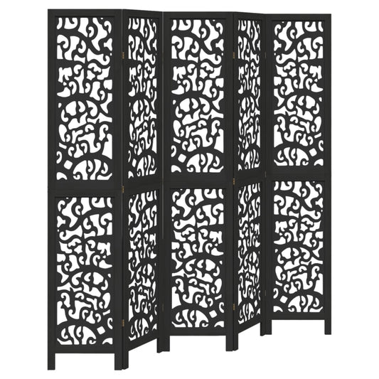 Room Divider 5 Panels Black Solid Wood Paulownia