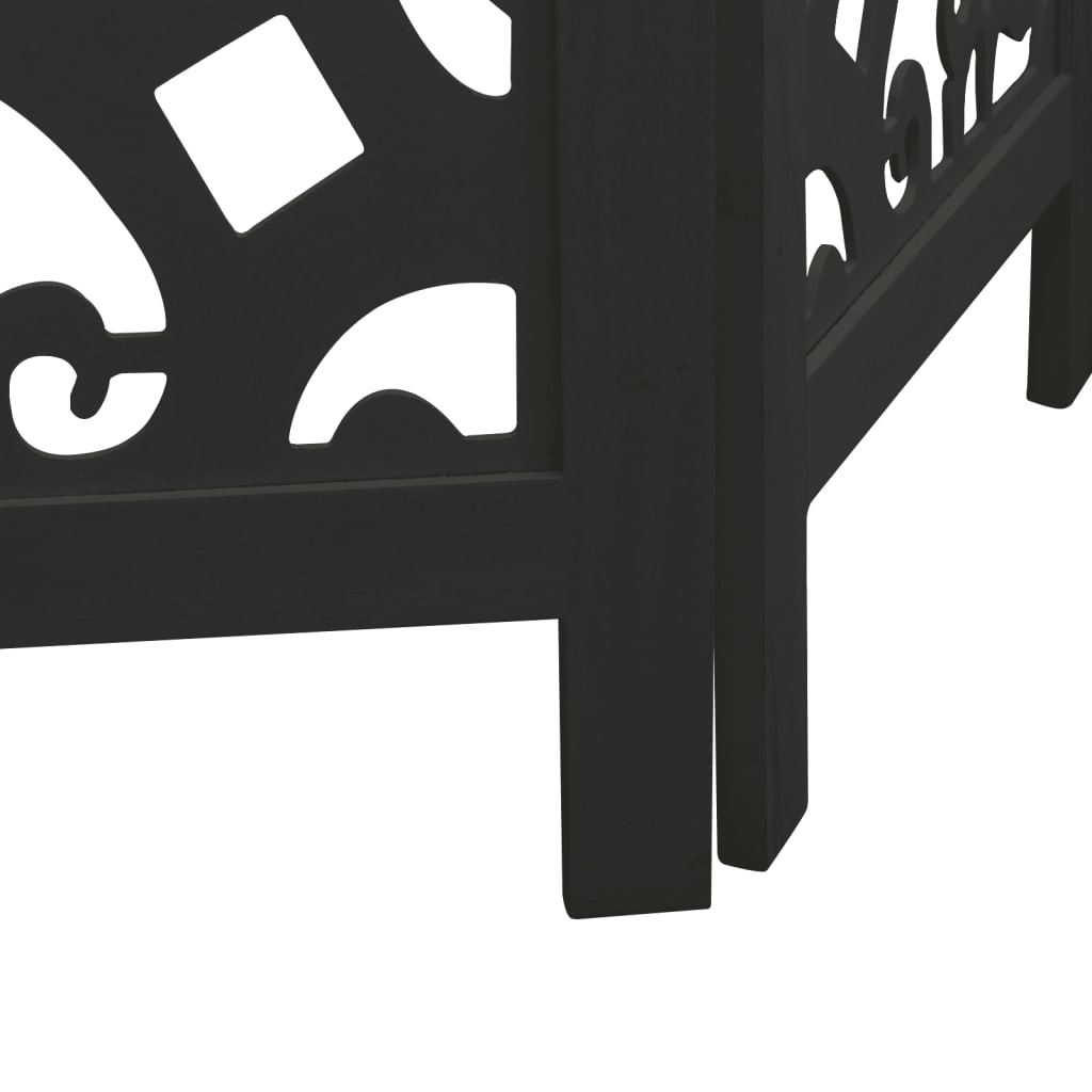 Room Divider 5 Panels Black Solid Wood Paulownia