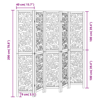 Room Divider 5 Panels Black Solid Wood Paulownia