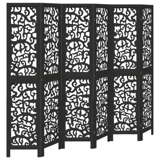 Room Divider 6 Panels Black Solid Wood Paulownia